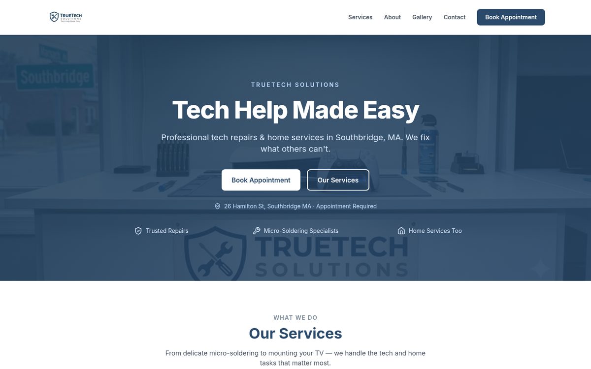 Screenshot of the TrueTech Solutions home page